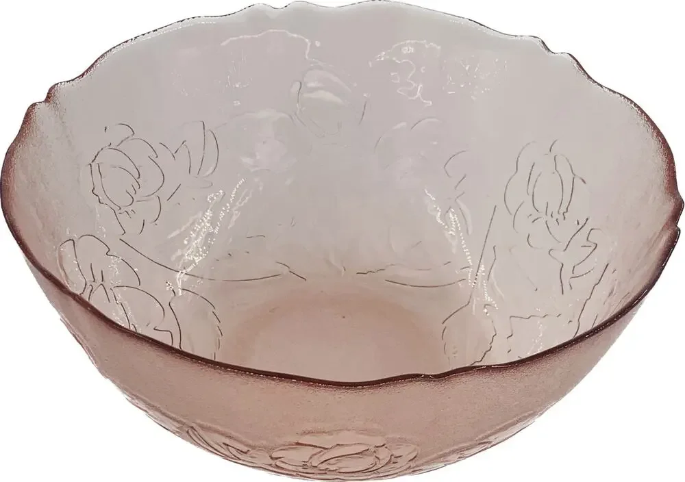 Arcoroc France Glass Bowl Pink Rosaline Pattern 9 Inch Large Serving Rosa Frost